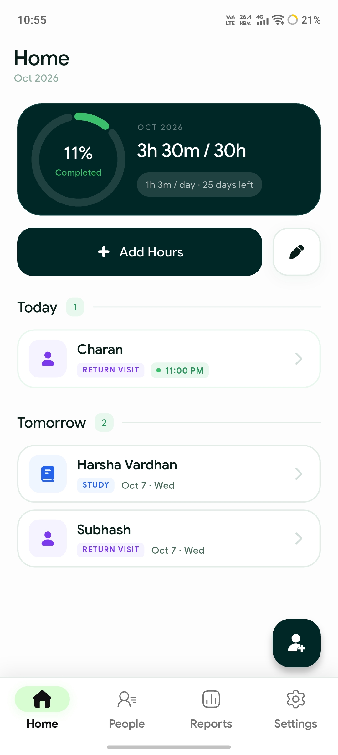 Schedy home screen with goal progress